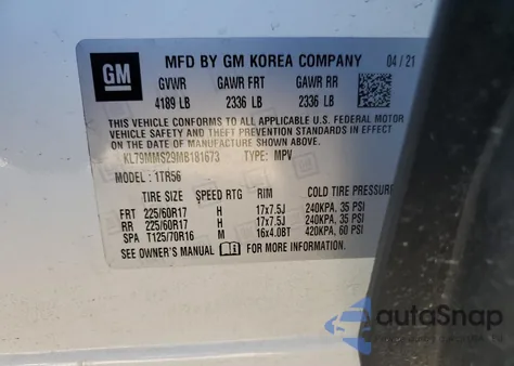 2021 Chevrolet Trailblazer Ls z USA, uszkodzony, nr VIN KL79MMS29MB181673